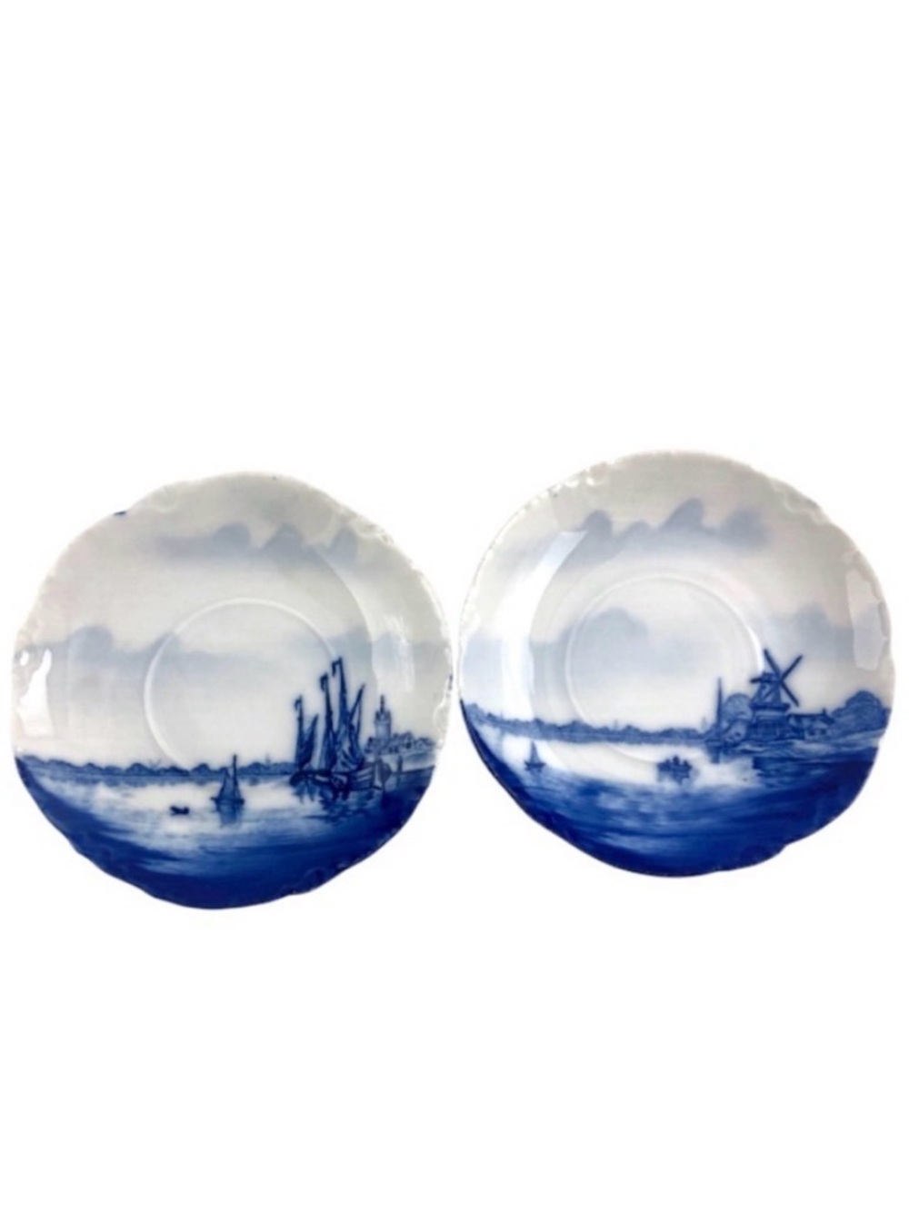 Vintage Rosenthal Bavaria Delft Blue Saucers Set of 2 Windmill Ship Scenes 5.25”